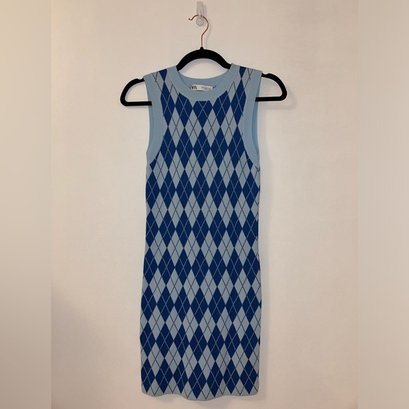 Blue Argyle Knit Sleeveless Dress - Picture 1 of 1